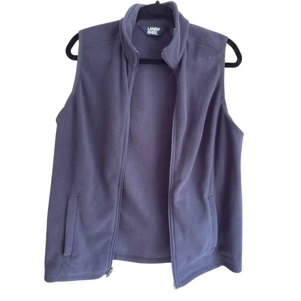 Lands’ End Navy Fleece Vest Golf Travel Layer Zip Pockets Women’s M
